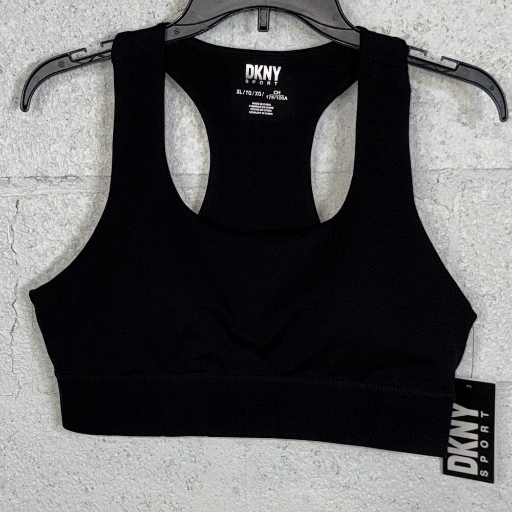 Dkny Sport Women's Balance Compression Logo Racerback Sports Bra - Black XL